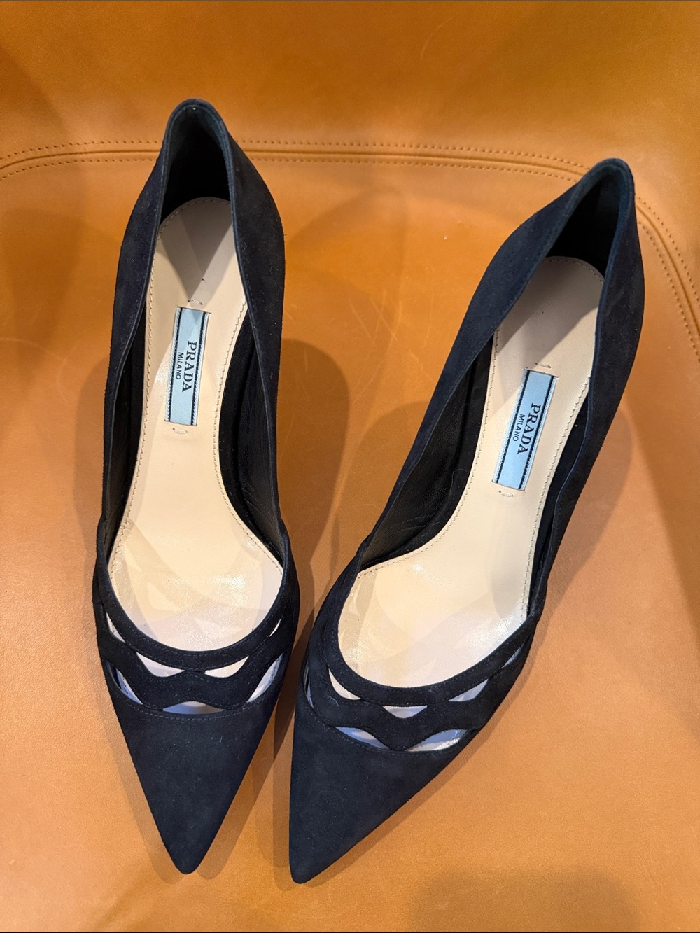 NIB Prada Black Suede Pointed-Toe Cutout Pumps 36.5 - Picture 7 of 7